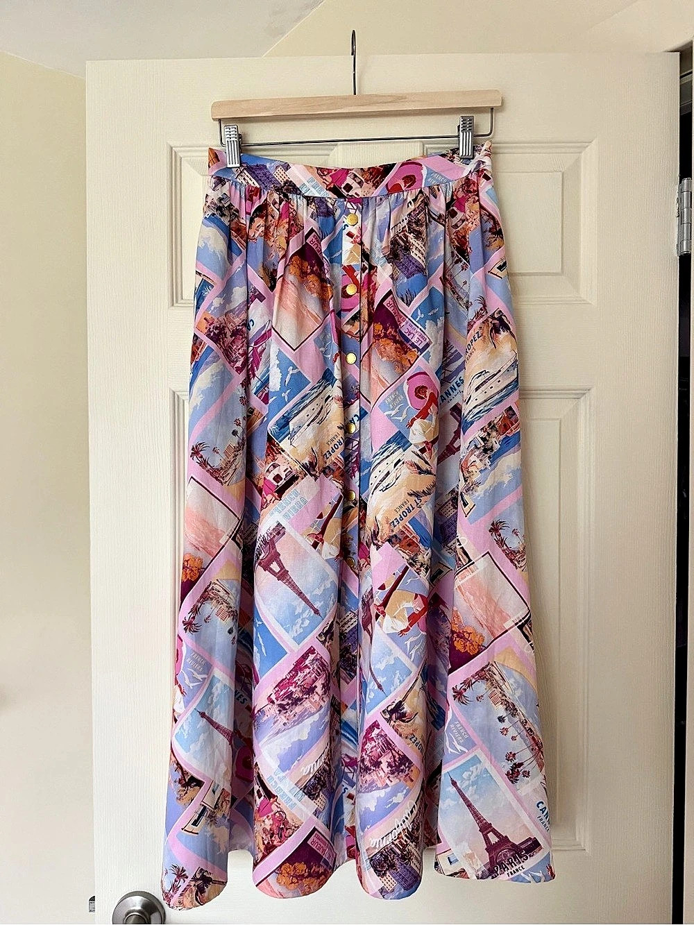 L'AGENCE Seina Poplin Midi Skirt Pink & Blue Size 4 - Picture 3 of 6